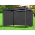 Pergola bioclimatique aluminium anthracite 10,80m² toit avec lames ovales aluminium + 2 rideaux gris pour les côtés – HABRITA