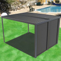 Pergola bioclimatique aluminium anthracite 10,80m² toit avec lames ovales aluminium + ventelles latérales pour côté 3m – HABRITA