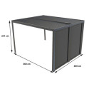 Pergola bioclimatique aluminium anthracite 10,80m² toit avec lames ovales aluminium + ventelles latérales pour côté 3m – HABRITA