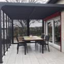 Pergola bioclimatique alu anthracite 10,80m² + ventelles + 5 panneaux moucharabieh – HABRITA	