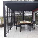 Pergola bioclimatique alu anthracite 10,80m² + ventelles + 5 panneaux moucharabieh – HABRITA	