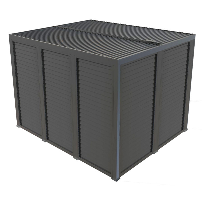 Pergola bioclimatique alu anthracite 10,80m² toit avec lames ovales alu + ventelles pour les côtés 3m et 3,60m – HABRITA
