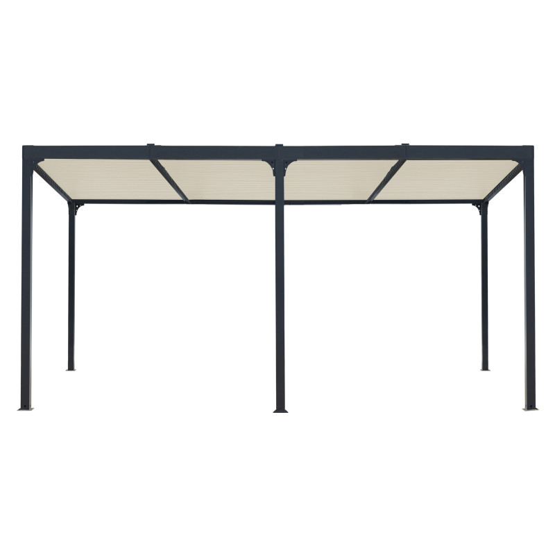 Pergola bioclimatique aluminium anthracite 21,52m² + toit avec lames ovales écru HABRITA