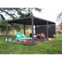 Pergola bioclimatique aluminium anthracite 21,52m² + 1 rideau - HABRITA