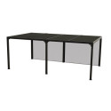 Pergola bioclimatique aluminium anthracite 21,52m² + toit avec lames ovales + 2 rideaux pour côté 5,98m HABRITA