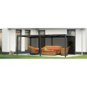 Pergola bioclimatique aluminium anthracite 21,52m² + toit avec lames ovales + 2 rideaux pour côté 5,98m HABRITA