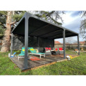 Pergola bioclimatique aluminium anthracite 21,52m² + toit avec lames ovales + 2 rideaux pour côté 5,98m HABRITA