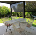 Pergola bioclimatique aluminium anthracite 21,52m² + toit avec lames ovales + 2 rideaux pour côté 5,98m HABRITA