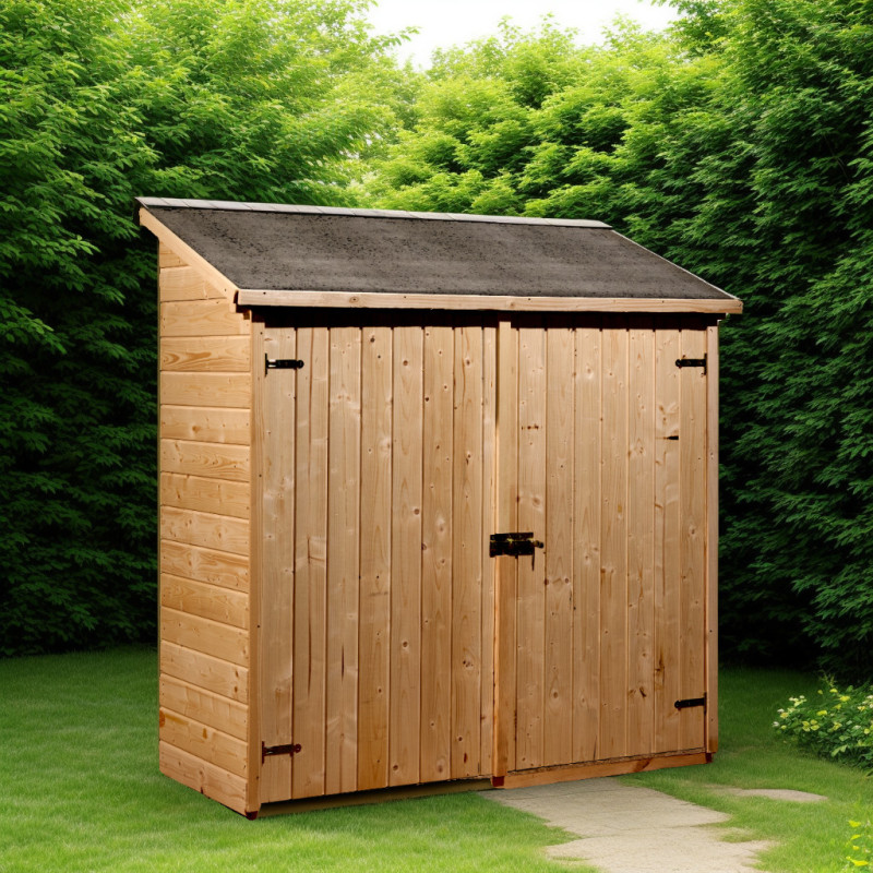 Abri mural en bois brut 1m² avec 2 étagères de rangement - Habrita