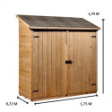 Abri mural en bois brut 1m² avec 2 étagères de rangement - Habrita
