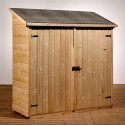Abri mural en bois brut 1m² avec 2 étagères de rangement - Habrita