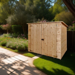 Abri mural en bois brut 2,37m² avec large double porte - Habrita