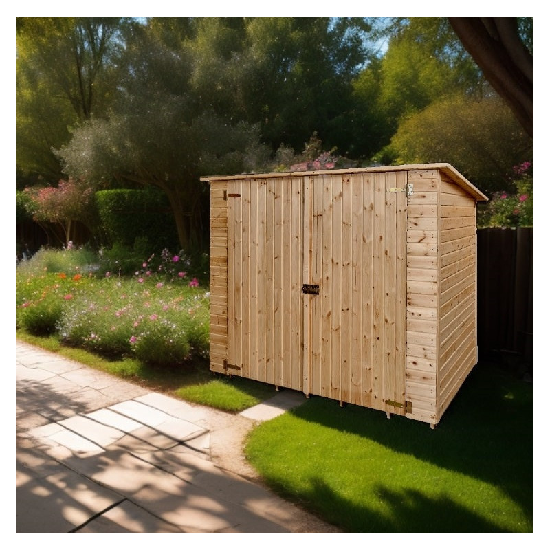 Abri mural en bois brut 2,37m² avec large double porte - Habrita