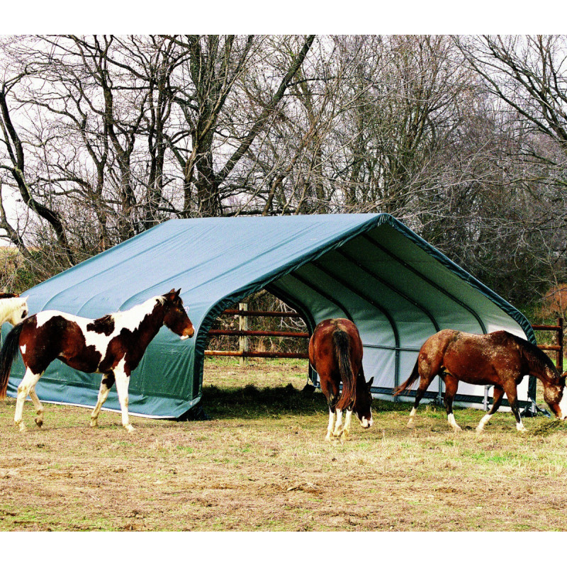 Abri pour animaux 40,9m² démontable en acier et polyéthylène vert – Shelter Logic