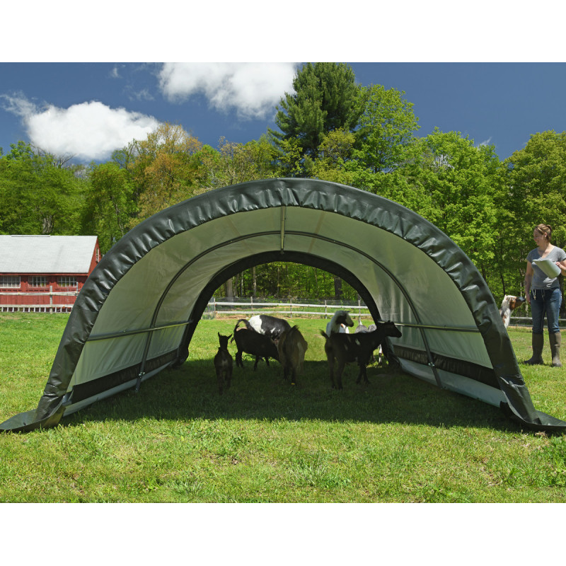 Abri pour animaux 7,8m² démontable en acier et polyéthylène vert – Shelter Logic