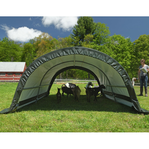 Abri pour animaux 7,8m² démontable en acier et polyéthylène vert – Shelter Logic