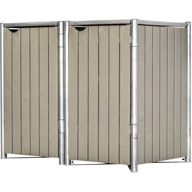 Cache-poubelle 2 compartiments Müllbox en bois traité gris 2x140L – HIDE