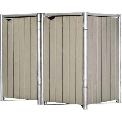 Cache-poubelle 2 compartiments Müllbox en bois traité gris 2x140L – HIDE