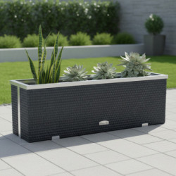 Bac à plantes 108x39x43cm en résine tressée anthracite et acier galvanisé Rattan Art