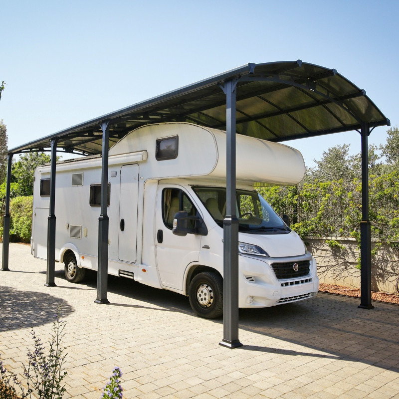 Carport en alu gris et polycarbonate 1 voiture 31m² Arcadia Alpine 8500 - PALRAM