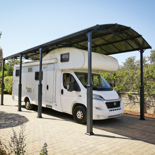 Carport en alu gris et polycarbonate 1 voiture 31m² Arcadia Alpine 8500 - PALRAM