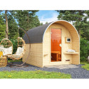 Sauna Tonneau 2 à parois droites avec vestibule - 4 à 6 places bois massif 38mm KARIBU