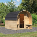 Sauna Tonneau 2 à parois droites avec vestibule - 4 à 6 places bois massif 38mm KARIBU