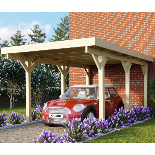 Carport en bois autoclave 15m² et toit en PVC gris – KARIBU