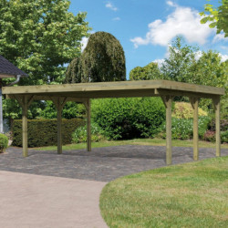 Carport en bois autoclave 28,3m² et toit en PVC gris – KARIBU