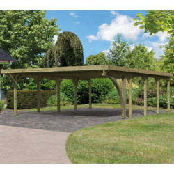 Carport double en bois autoclave 50,9m² et toit en acier – KARIBU