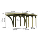 Carport en bois autoclave 21m², toit en PVC gris et deux poteaux en arc – KARIBU