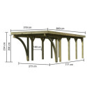 Carport en bois autoclave 26,9m², toit en PVC gris et deux poteaux en arc – KARIBU