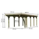Carport en bois autoclave 26,9m² avec poteau en arc et toit en PVC gris – KARIBU