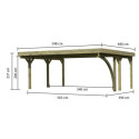 Carport double en bois autoclave 28,3m² avec poteau en arc et toit en PVC gris – KARIBU