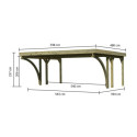 Carport double en bois autoclave 28,3m², toit en PVC gris et deux poteaux en arc – KARIBU