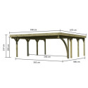 Carport double en bois autoclave 40,2m² avec poteau en arc et toit en PVC gris – KARIBU