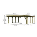 Carport double en bois autoclave 50,9m² avec poteau en arc et toit en PVC gris – KARIBU