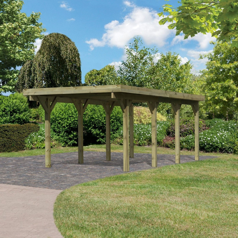 Carport en bois autoclave 20,9m² et toit en acier – KARIBU