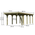 Carport en bois autoclave 26,9m² avec poteau en arc et toit en acier – KARIBU