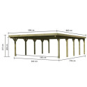 Carport double en bois autoclave 50,9m² et toit en acier – KARIBU