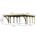 Carport double en bois autoclave 50,9m², toit en acier et deux poteaux en arc – KARIBU