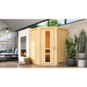 Sauna traditionnel d'angle LARIN 3 à 4 places 68mm sans couronne - avec porte à économie d'énergie KARIBU