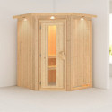 Sauna traditionnel d'angle LARIN 3 à 4 places 68mm avec couronne et porte à économie d'énergie KARIBU