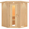 Sauna traditionnel d'angle LARIN 3 à 4 places 68mm avec couronne et porte à économie d'énergie KARIBU