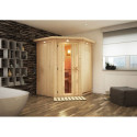 Sauna traditionnel d'angle LARIN 3 à 4 places 68mm avec couronne et porte à économie d'énergie KARIBU