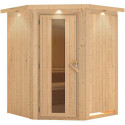 Sauna traditionnel d'angle LARIN 3 à 4 places 68mm avec couronne et porte à économie d'énergie KARIBU