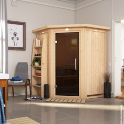 Sauna traditionnel d'angle LARIN 3 à 4 places 68mm avec couronne et porte moderne KARIBU