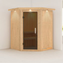 Sauna traditionnel d'angle LARIN 3 à 4 places 68mm avec couronne et porte moderne KARIBU