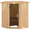 Sauna traditionnel d'angle LARIN 3 à 4 places 68mm avec couronne et porte moderne KARIBU