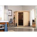 Sauna traditionnel d'angle LARIN 3 à 4 places 68mm avec couronne et porte moderne KARIBU